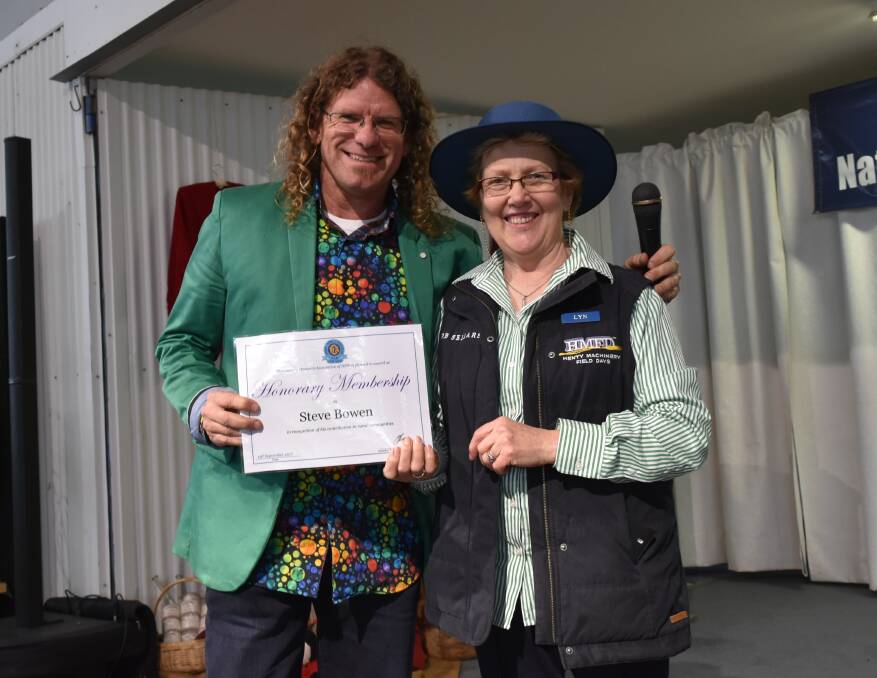 TOP HONOURS: Steve Bowen and Lyn Jacobsen celebrate the honoary CWA membership at Henty. Picture: Lorri Roden 