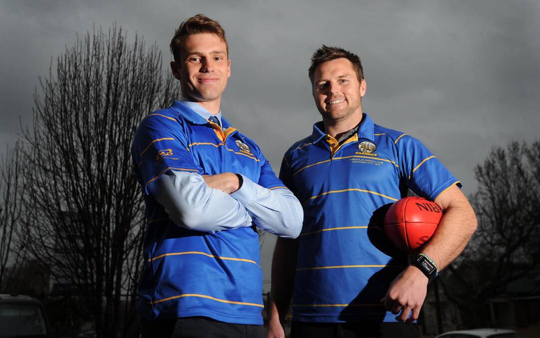 SPECIAL OCCASION: Mangoplah-Cookardinia United-Eastlakes' pair Tom Keogh and Trent Cohalan ahead of their milestone games on Saturday. Picture: Laura Hardwick
