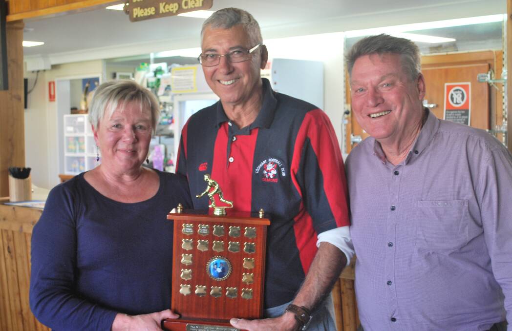 WINNERS: Rhonda Johnstone and president Barry Love pictured with organiser Col Schirmer after The Roy and Lil Schirmer Memorial Day. Picture: Contributed