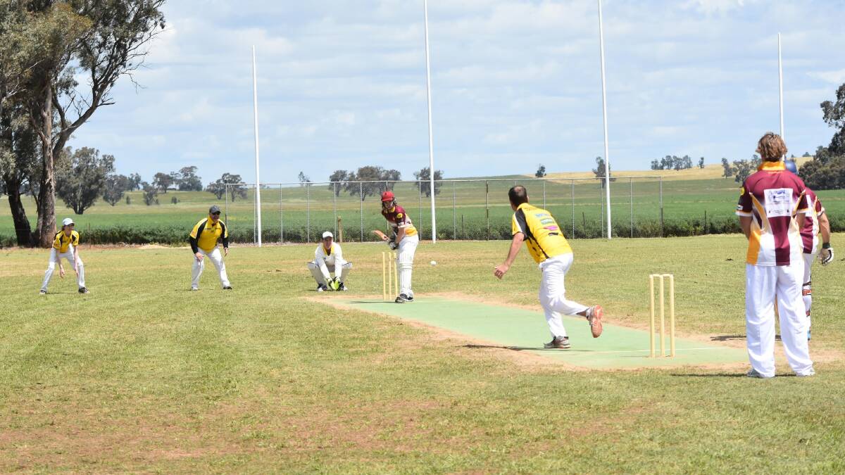 FACE OFF: Jack Retallick at bat for Culcairn up against Osborne's Ed Perryman, Wayne Galvin and Luke Richardson and Michael Glanvill (bowling). Picture: Lorri Roden