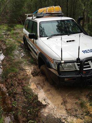 The Rock SES volunteers got bogged on the way to rescue a group of eight people stuck in the reserve. Picture: The Rock SES Facebook.