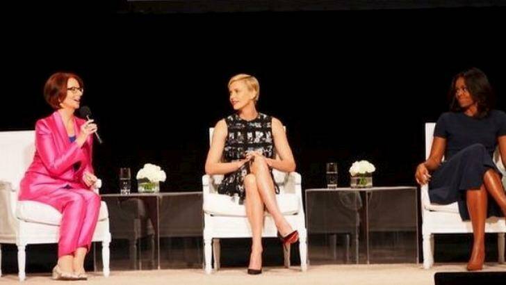 Julia Gillard discusses girls' education with Charlize Theron and Michelle Obama in September 2015. Photo: Supplied