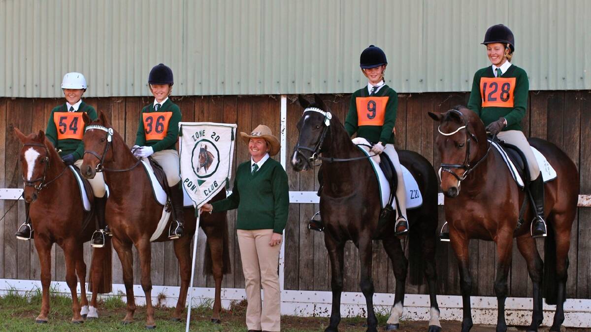 Zone 20 dressage team: Katelyn Donney, Catelin Crawford, Trudy Crawford, Alyce Hince and Caitlyn Hiskins.