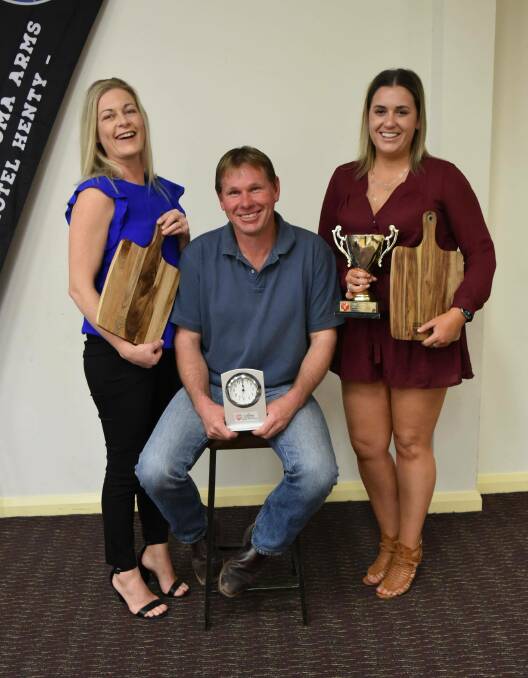 AWARD: Joint Henty Football Club Person of the Year Rebecca Scholz and Jamie Armstrong and Netball Club Person of the Year Kat Skilton. Photo: LORRI RODEN