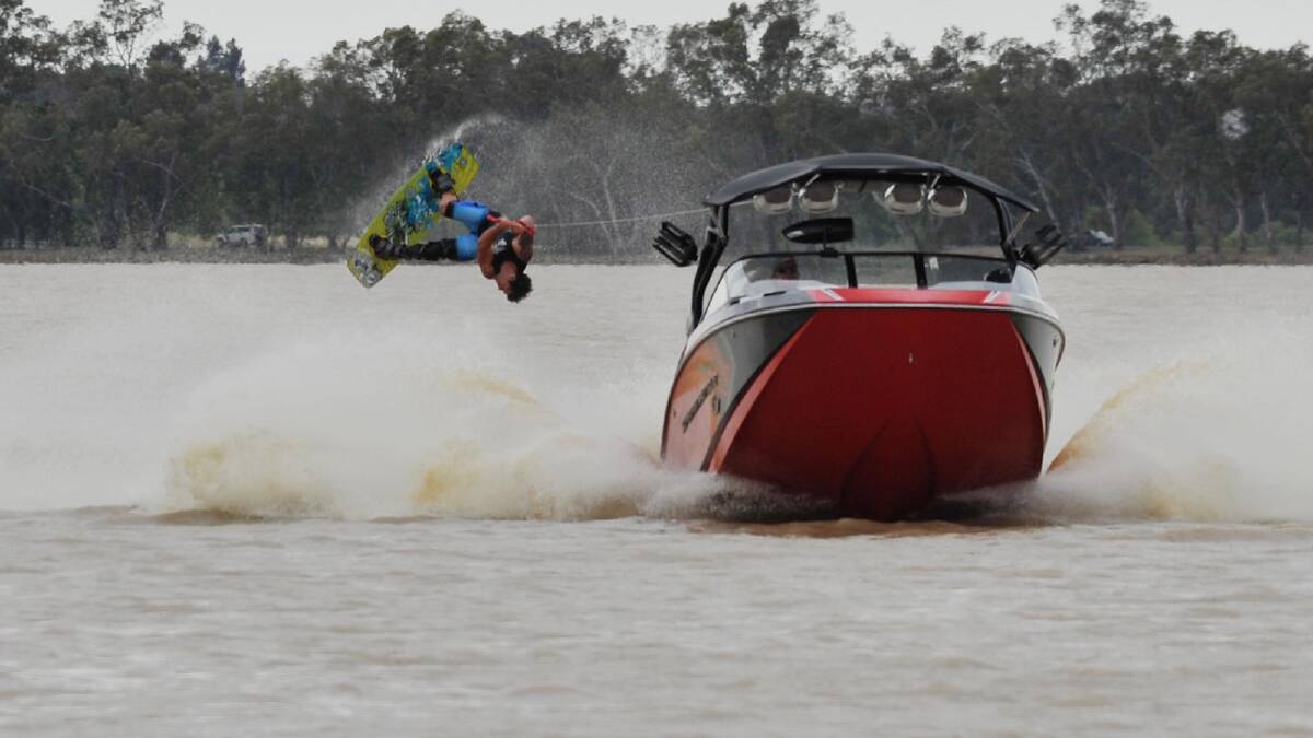 Daniel Townsend flips about wakeboarding on Lake Albert. Picture: The Daily Advertiser