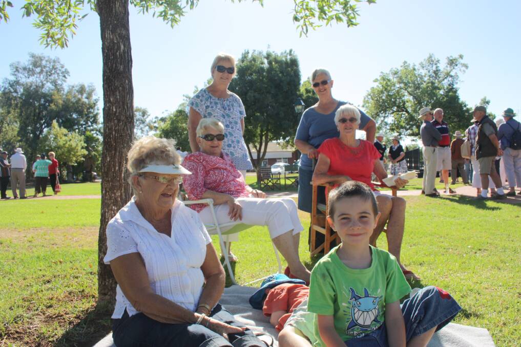 (Back L-R) Norma Healy, Liz Love, Robyn Dowdle, Joy Maiden (Front L-R) Roma Rynehart with her great nephew Jamesion Healy.