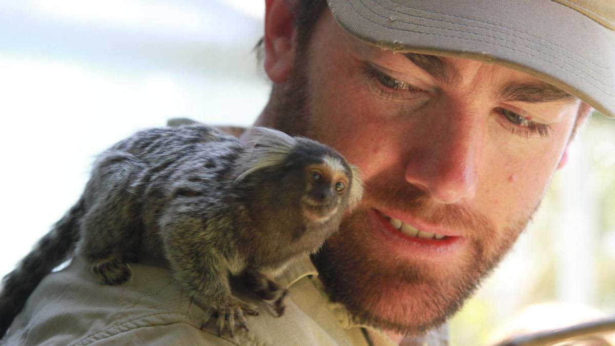 Ben Britton from National Geographic's Wild Animal Encounters at Altina Wildlife Park's common marmoset enclosure open day. Picture: The Area News
