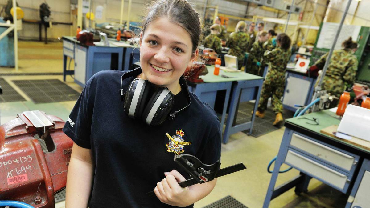 Courtney Johnson experienced a taste of life in the RAAF during a visit to the Wagga base. Picture: Riverina Leader