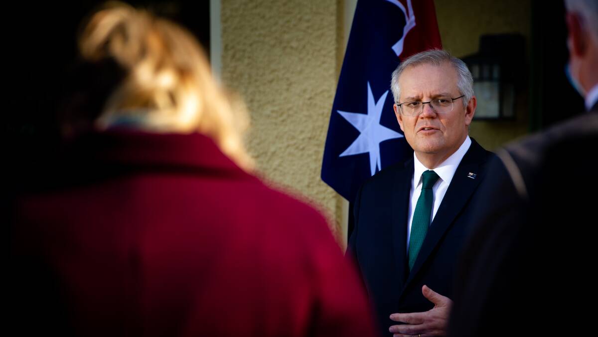 Prime Minister Scott Morrison at Wednesday's press conference. Picture: Elesa Kurtz