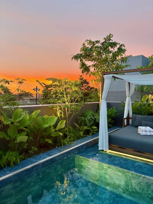 Sunset views from a villa's private pool.
