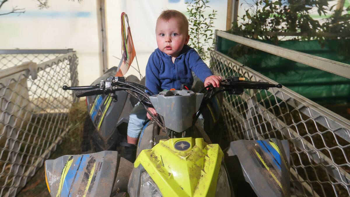 Liam Kelly, 1 year old, plays safely on a quad bike. Picture by Morgan Hancock