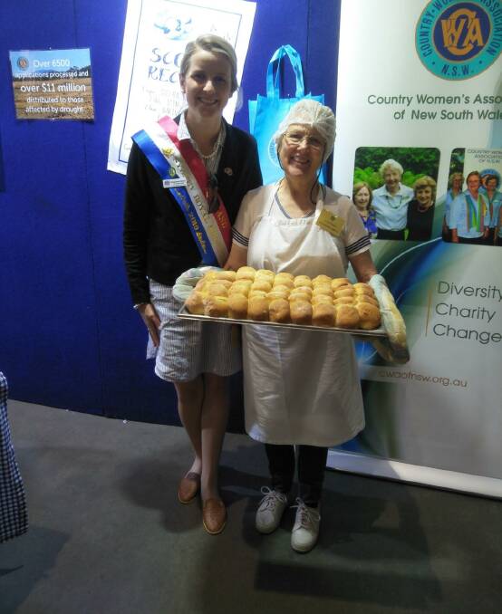 TRADITION: Sydney Showgirl Steph Clancy pictured with Lyn Jacobsen of Pleasant Hills CWA. Picture: Supplied