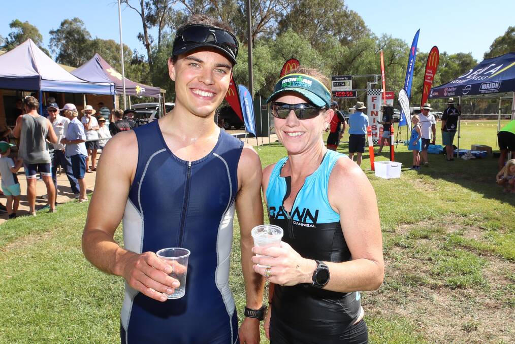 WINNERS: Jake Bergman and Briony Mazzocchi are all smiles after winning The Rock Triathlon on Sunday. Picture: Les Smith