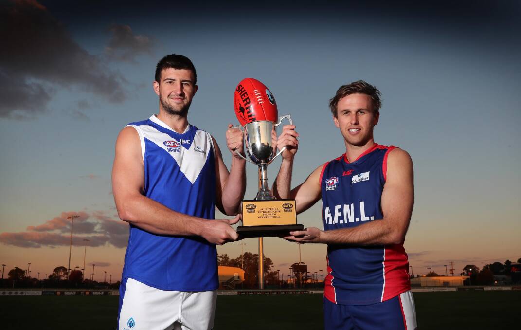 READY TO GO: Farrer League big man Nick Hull and Riverina League forward Ryan Price face off ahead of Saturday's representative clash. Picture: Les Smith