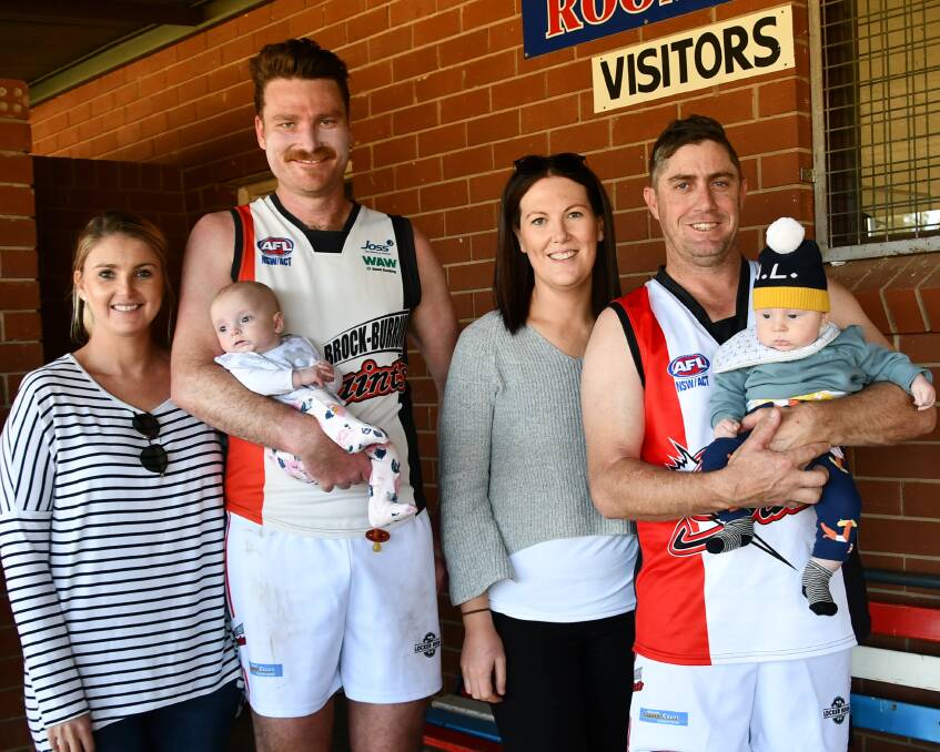 FAMILY AFFAIR: Cousins Chloe and Tim Roebuck, with four-week-old Frankie, and Hayley and Wes Lord, with three-month-old Albie, have a family day out at the football.