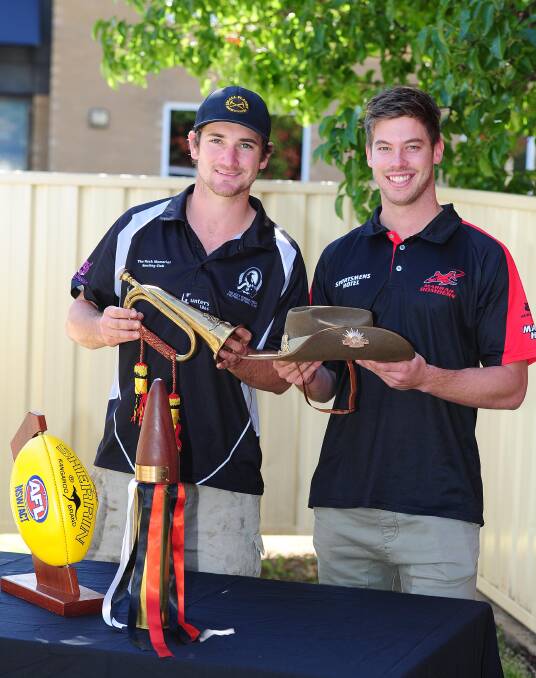 Andrew Saddler and Cal Gardner at the RSL sub-branch ahead of the Farrer League's annual match paying tribute to the Anzacs. Picture: Kieren L Tilly