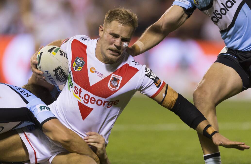 Jack de Belin playing for the Dragons in Round 6 of this year's NRL season. Picture: Craig Golding