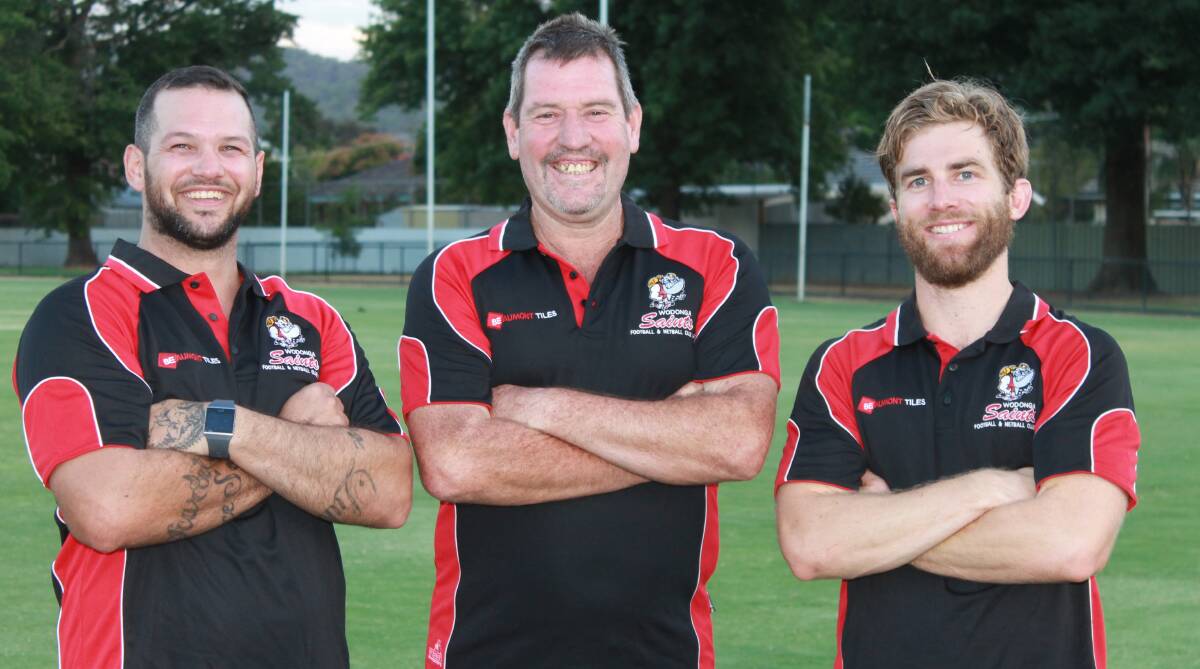 Assistant-coach Mark Fabris and co-coaches Gerard Midson and Jesse Wellington at Les Cheesley Oval. Picture: RACHEL HANSFORD