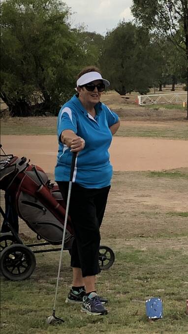 PONDER: Marilyn Broughan takes a moment to think during a round of golf at Henty. Picture: Contributed