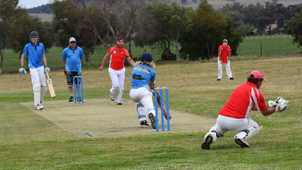 OPENER: Oscar Willis, TRYC, is bowled by Henty's Michael Priestly and caught by Steve Zweck in round one of the CAW Hume cricket.