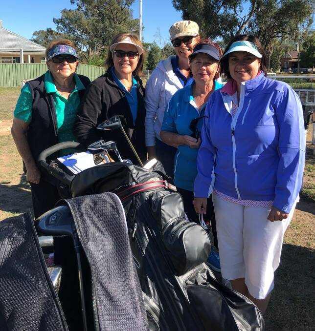 GOOD CREW: Ellen Pratt, Jane Yates, Tania Knoble, Marlene Skeers and Sandy Newton from the Henty Golf Club. Picture: Contributed