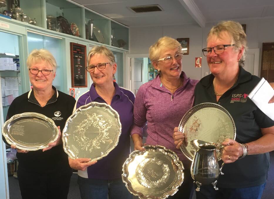 PLAY: Winners of the day; Anne Weiss, Howlong, Alison Campbell, Henty, Robyn Stevens, Howlong, and Theresa Waters, Holbrook. Pictures: Contributed