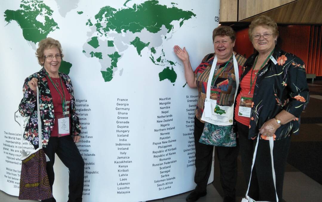 CWA: Lyn Jacobsen, Narelle Morey and Beverley Frohling, from Pleasant Hills Branch of CWA, at the Associated Country Women of the World Conference.