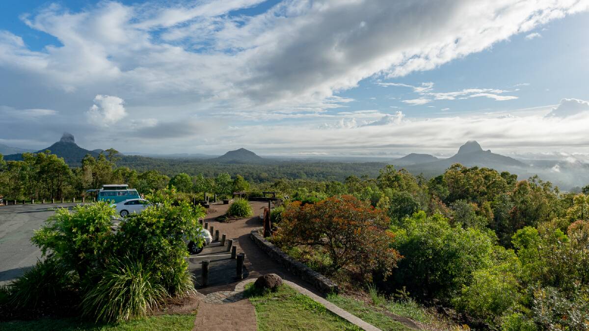 The panorama across the national park from the Glass House Mountains Lookout. Pictures: Michael Turtle
