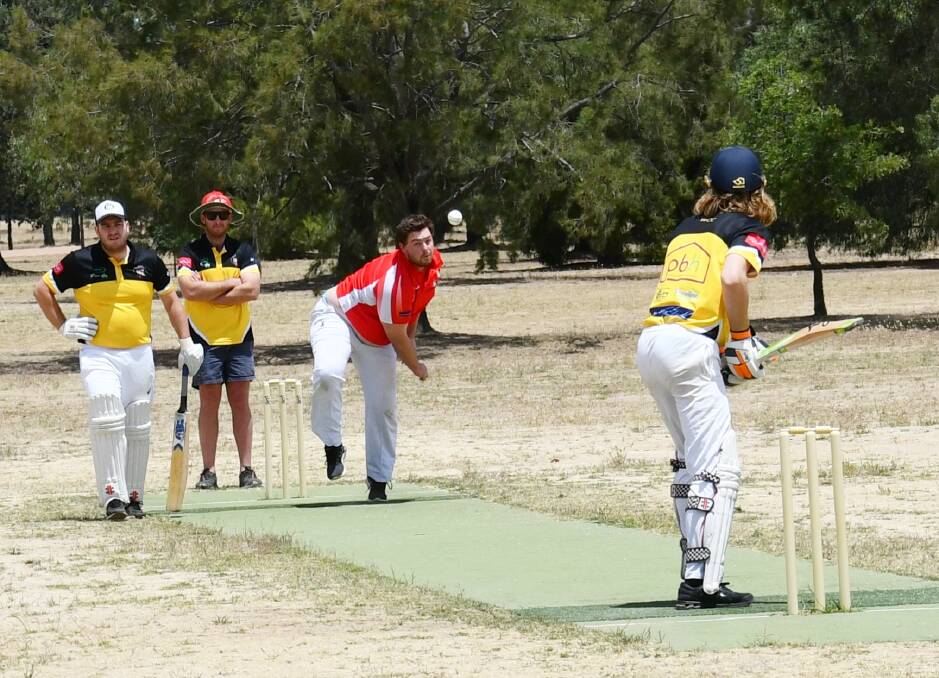 PITCH BATTLE: Henty bowler Buddy Terlich sends a ball down to Walbundrie batsman Jacob Miller during their Cricket Albury Wodonga Hume clash on the weekend. Picture: LORRI RODEN