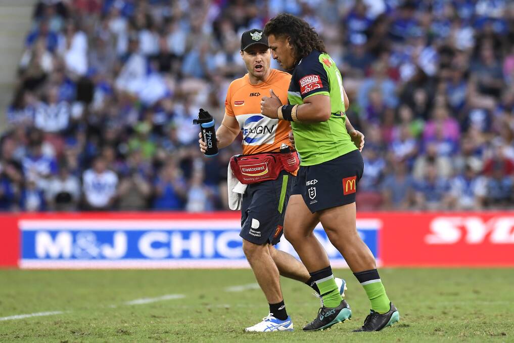Raider Josh Papalii walks off the field after being sent off at Suncorp in Round 10. Photo: Albert Perez/Getty Images