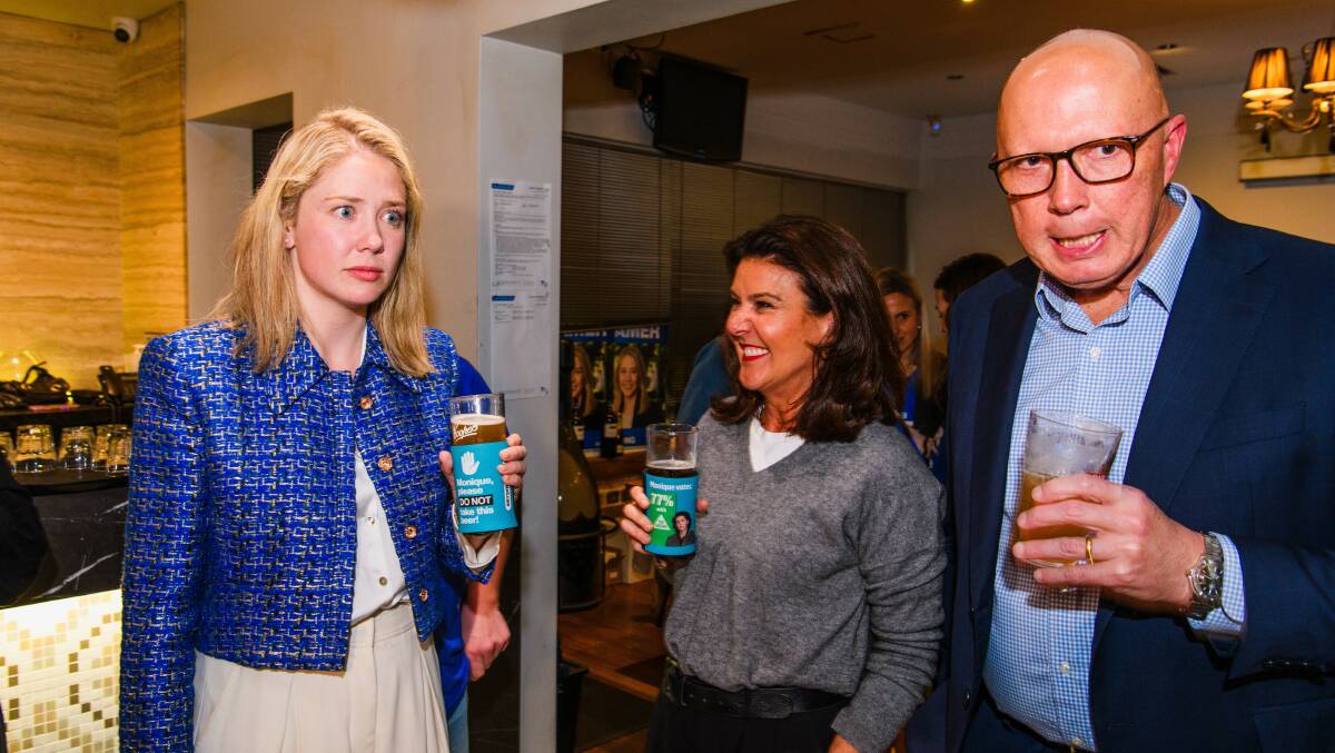 Amelia Hamer, left, with Jane Hume and Peter Dutton. Picture by James Brickwood