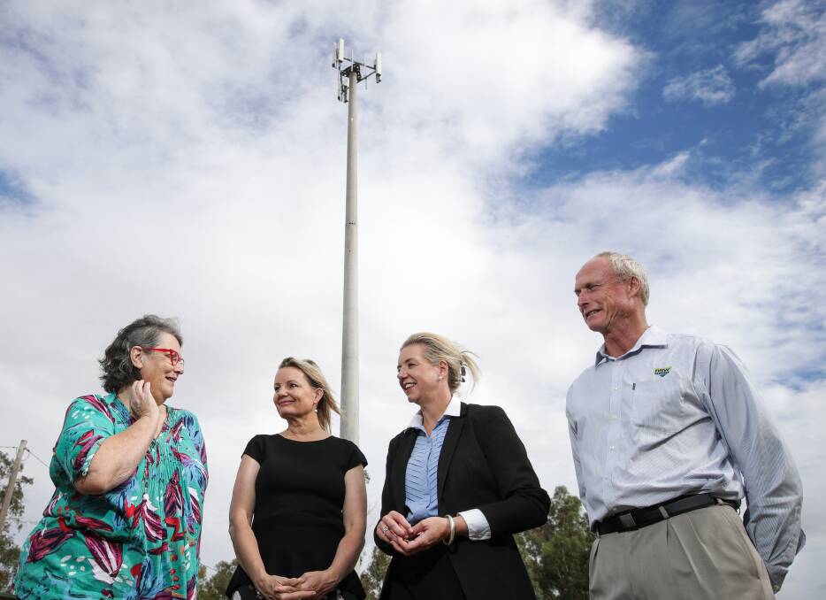 STAYING CONNECTED: Greater Hume mayor Heather Wilton, Farrer MP Sussan Ley, Senator Bridget McKenzie and former NSW Farmers president Derek Schoen at Burrumbuttock. Picture: JAMES WILTSHIRE