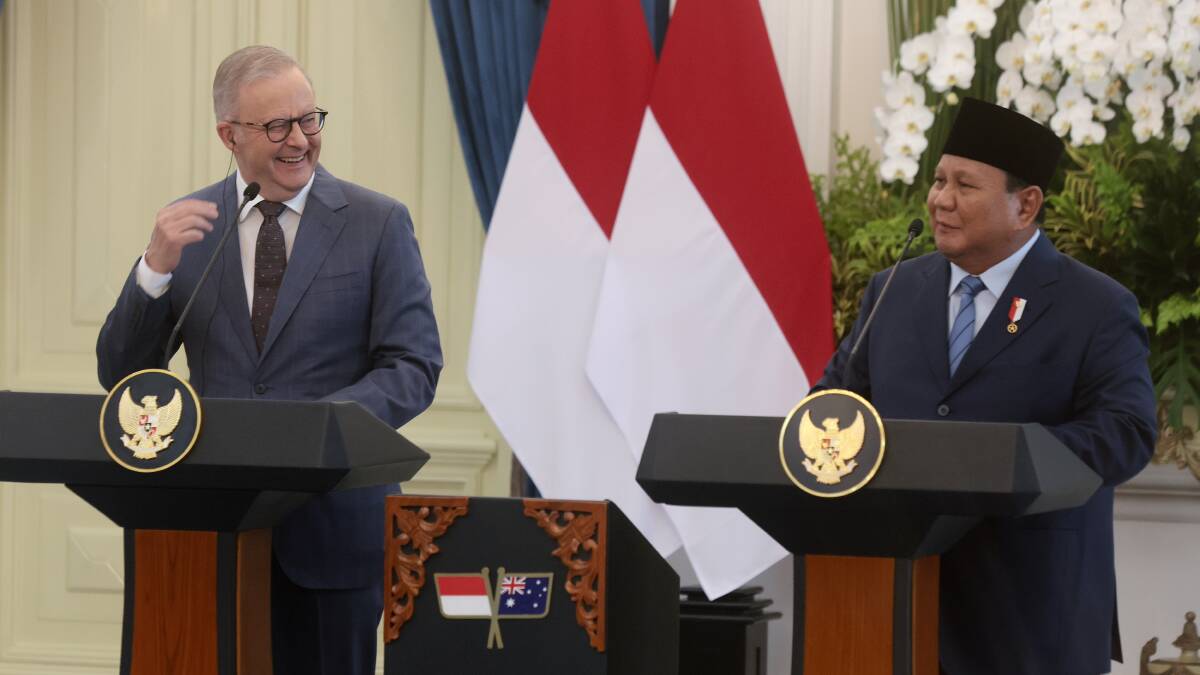 Prime Minister Anthony Albanese and Indonesian President Prabowo Subianto attend a press conference following a meeting at the Presidential Palace in Jakarta, Indonesia. Picture AAP Prime Minister Anthony Albanese and Indonesian President Prabowo Subianto attend a press conference following a meeting at the Presidential Palace in Jakarta, Indonesia. Picture AAP