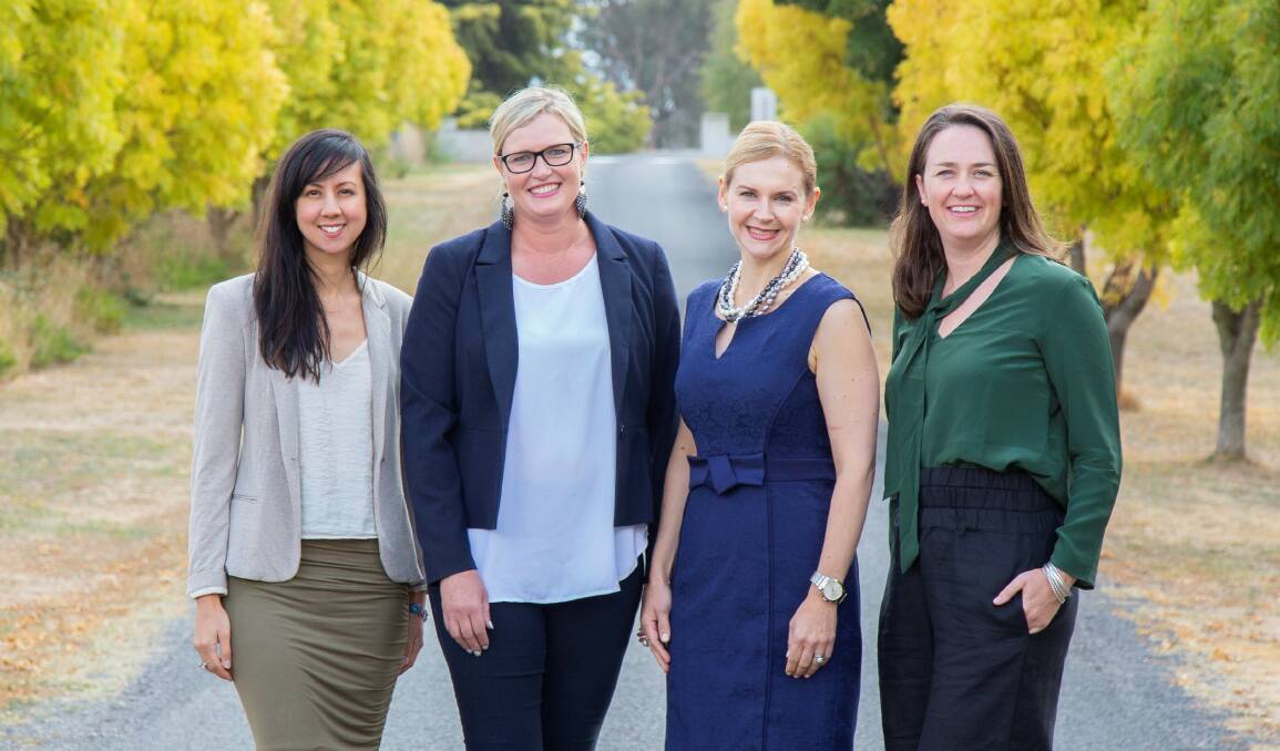 The 2019 NSW-ACT AgriFutures Rural Women's Award finalists Karin Stark (Narromine), Lisa McFadyen (Condobolin), Ellen Downes (Canowindra) and Jo Palmer (The Rock). Photo by Dave Smyth (The Studio Door). Picture: Supplied