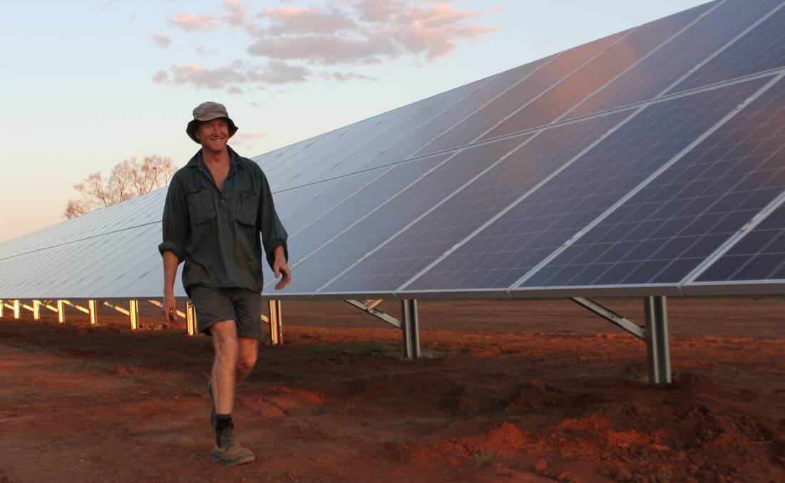 BOOSTING ENERGY: Central NSW farmer Jon Elder at his 500kW solar diesel pump, the largest of its kind in Australia. Picture: Supplied