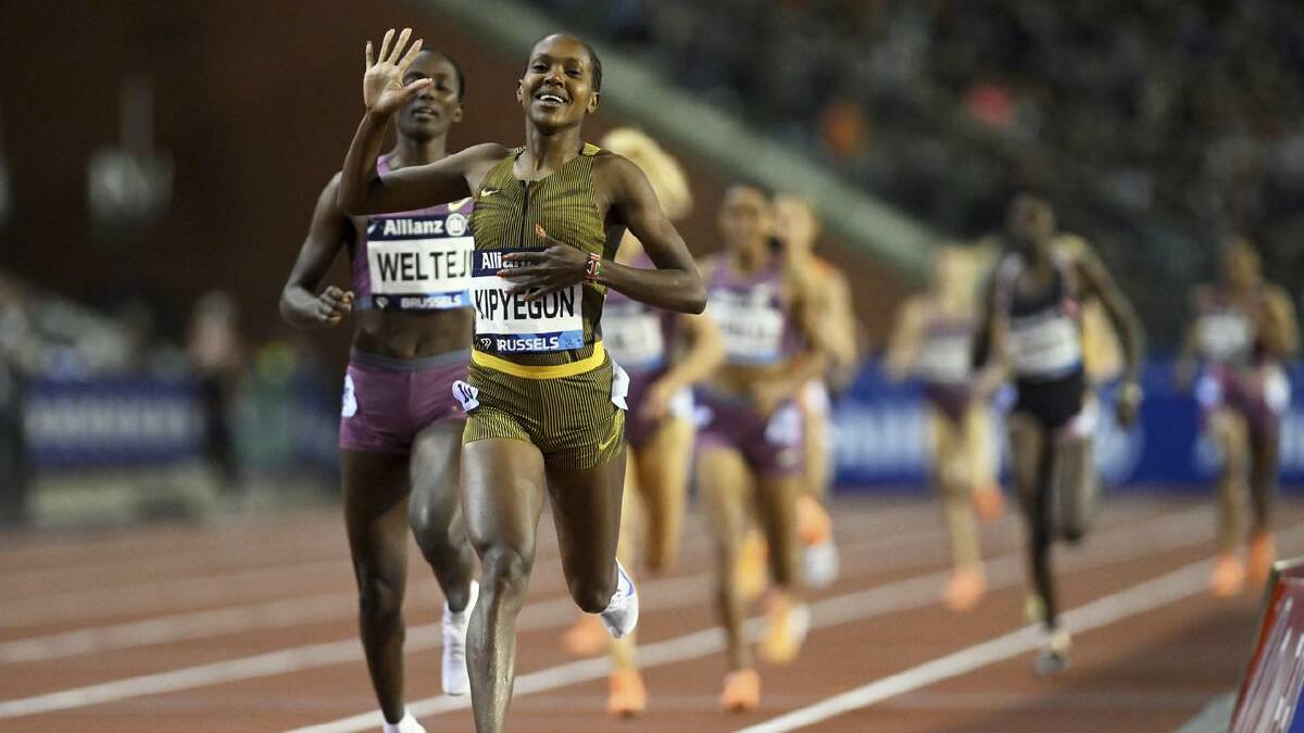 Faith Kipyegon celebrates her 1500m success in Belgium. (AP PHOTO) Faith Kipyegon celebrates her 1500m success in Belgium. (AP PHOTO)