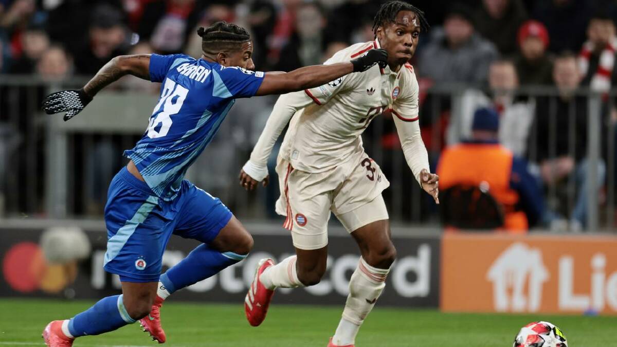 Mathys Tel (right) could be plunged straight into action for Tottenham this week at Liverpool. (EPA PHOTO) Mathys Tel (right) could be plunged straight into action for Tottenham this week at Liverpool. (EPA PHOTO)
