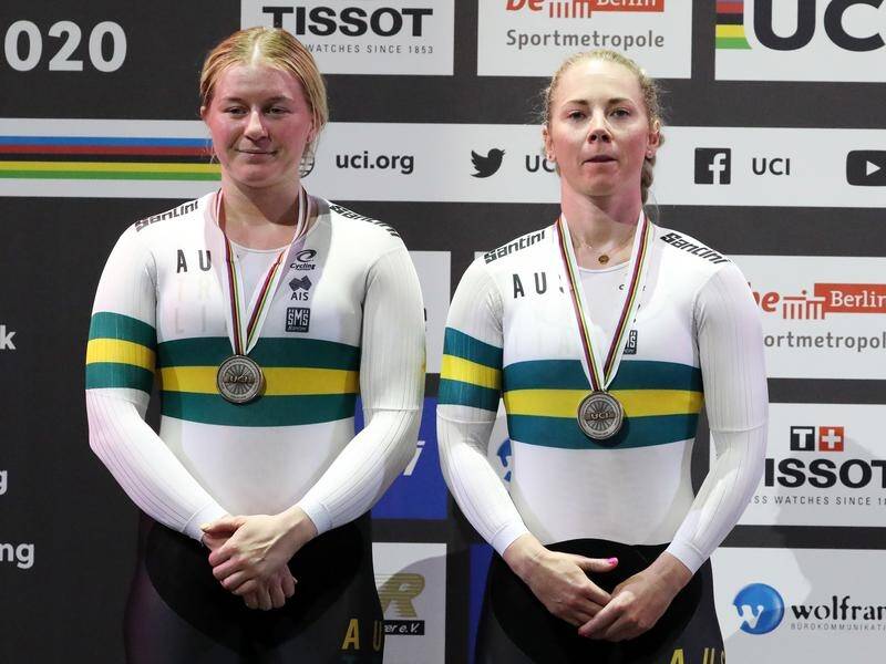 Australia's Stephanie Morton (L) and Kaarle McCulloch claimed silver in the team sprint in Berlin.