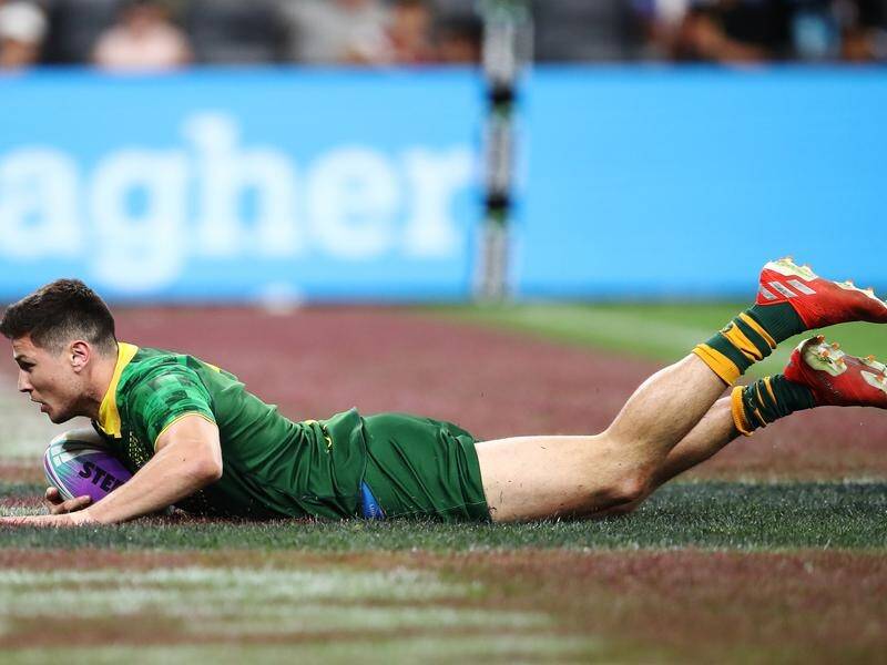 Australia's Mitchell Moses was player of the World Cup Nines after scoring a grand final hat-trick.