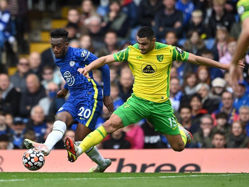 Callum Hudson-Odoi (L) scored as Chelsea beat Norwich City 7-0 in the English Premier League.