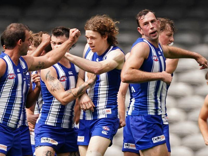North Melbourne's Todd Goldstein (r) wants player welfare to be a priority during the AFL hiatus.