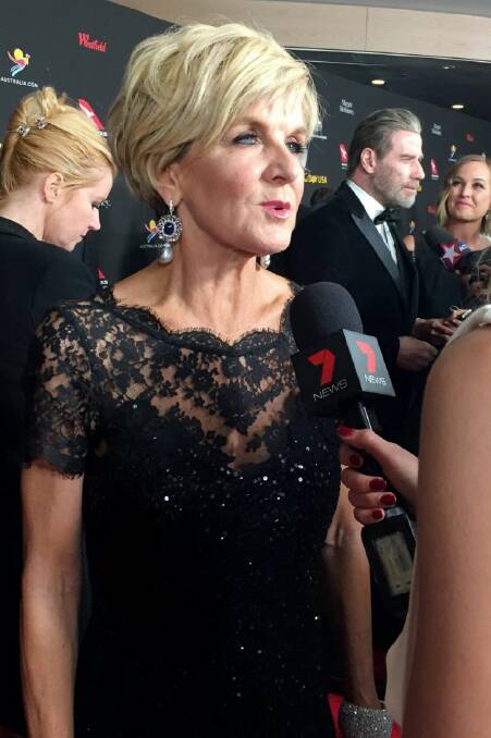 Australian Minister for Foreign Affairs Julie Bishop on the red carpet at the G'Day USA gala in Los Angeles, USA, Saturday, January 27, 2018. The G?Day USA black tie gala is the highlight of the annual event, produced by Australia?s Department of Foreign Affairs and Trade, Austrade and Tourism Australia. (AAP Image/Peter Mitchell) NO ARCHIVING
