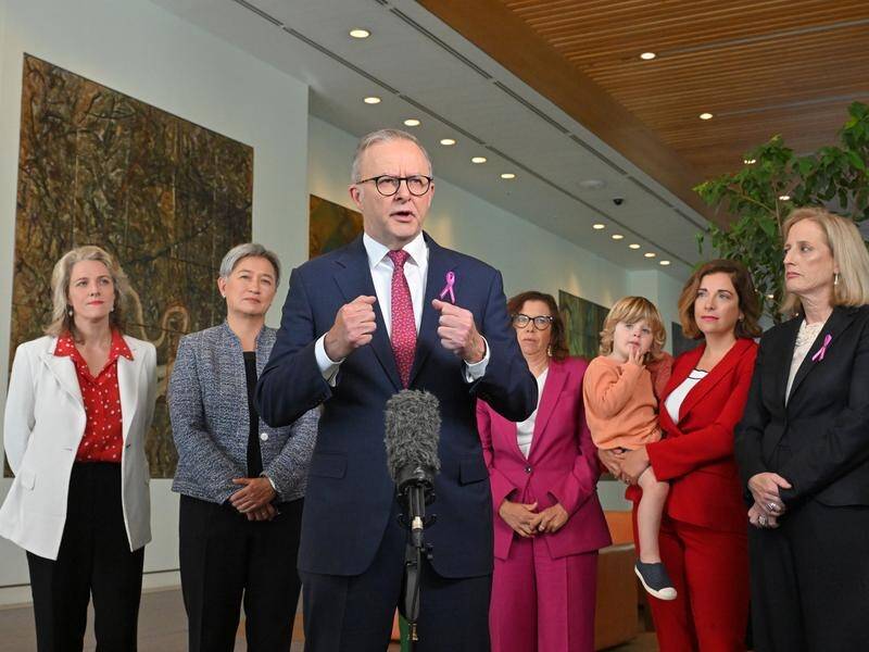 Anthony Albanese and ministers attended a UN Women's breakfast function at Parliament House. (Mick Tsikas/AAP PHOTOS)