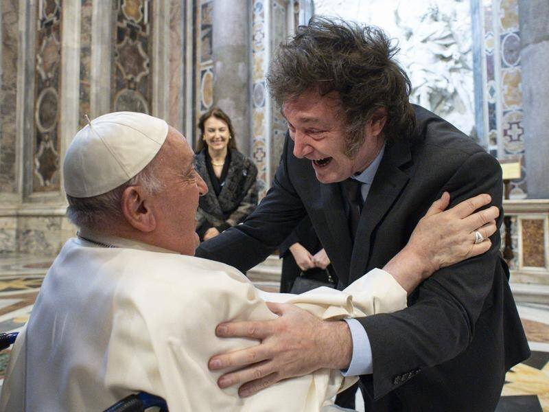 Argentina's President Javier Mile had an unusually long audience with Pope Francis at the Vatican. (EPA PHOTO)
