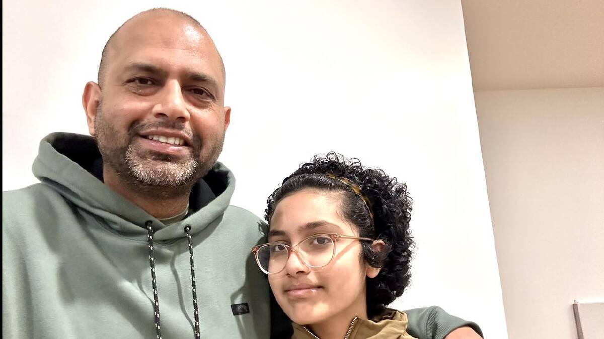 Riya Mahajan, pictured, with her dad Gaurav, was diagnosed with aplastic anaemia when age 11. (HANDOUT/MURDOCH CHILDREN’S RESEARCH INSTITUTE) Riya Mahajan, pictured, with her dad Gaurav, was diagnosed with aplastic anaemia when age 11. (HANDOUT/MURDOCH CHILDREN’S RESEARCH INSTITUTE)