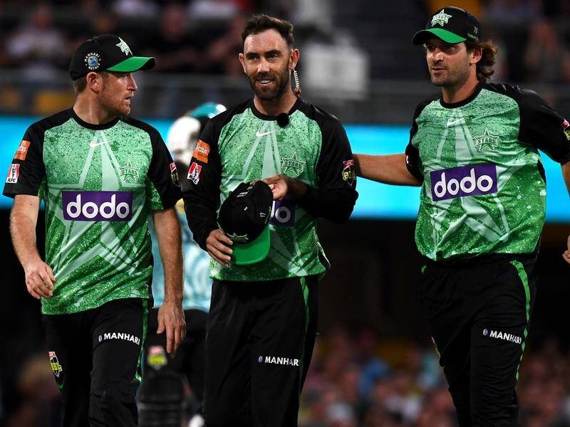 Glenn Maxwell (centre) took three wickets and top-scored for the Stars against the Hurricanes. (Jono Searle/AAP PHOTOS)