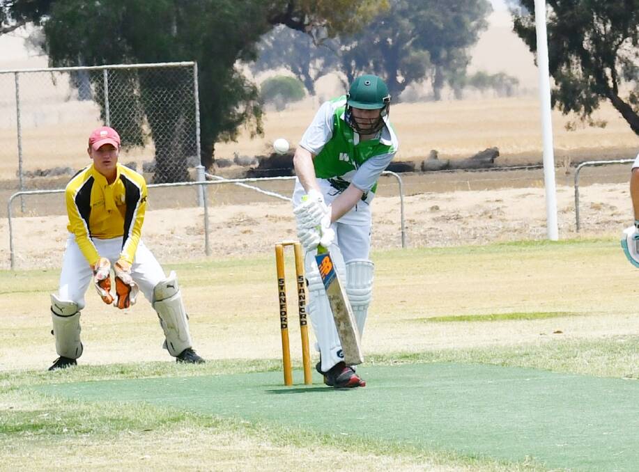 SHOT: Walla Walla's Chris Hutchinson plays his shot against the Osborne bowling attack in CAW Hume cricket. Photo: LORRI RODEN