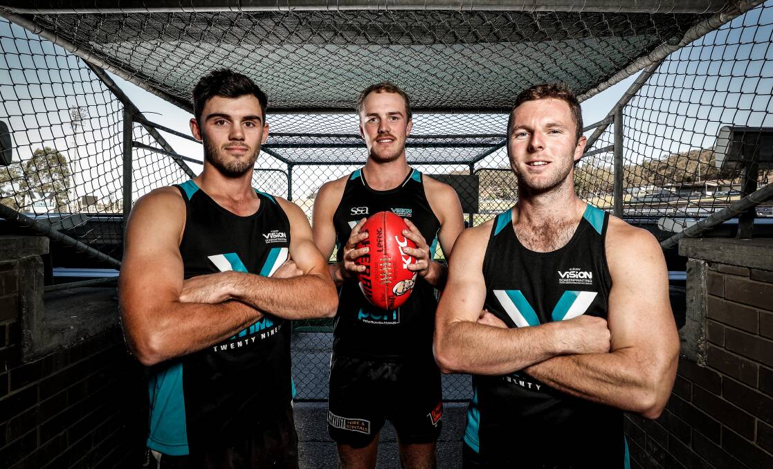 WIN: Former Hume Football League players Brad Carman, Aidan Johnson and Andrew Mackinlay have tasted premiership success in the OMFL. PHOTO: JAMES WILTSHIRE