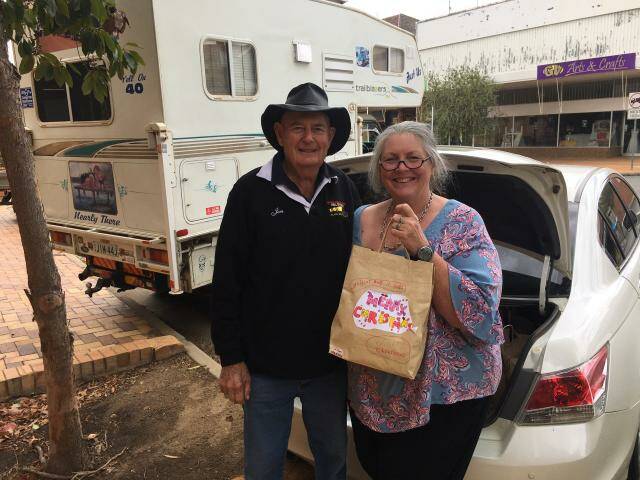 DELIVERY: Jim Jacobsen and Hay CWA secretary Sue Turley Williment, pictured during the delivery of Pamper Packs.